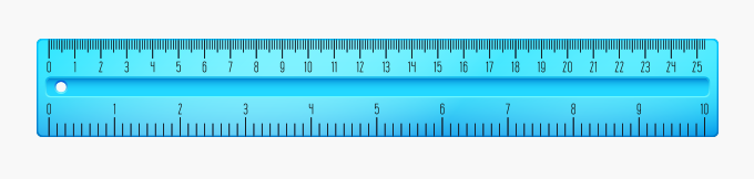 Ruler with hash marks in Metric centimeter customary inches units of length